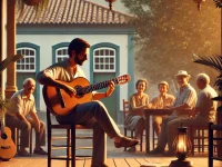 DALL·E 2024-11-14 10.21.00 - A realistic image of a solo classical guitarist performing outdoors in Brazil, with a calm and intimate setting. The musician is playing a classical g